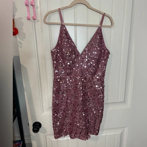 2/for $20 🪩 DEAR MOON Blush Pink Sequin Mini Dress 💓 (Size 13) - Picture 3 of 9
